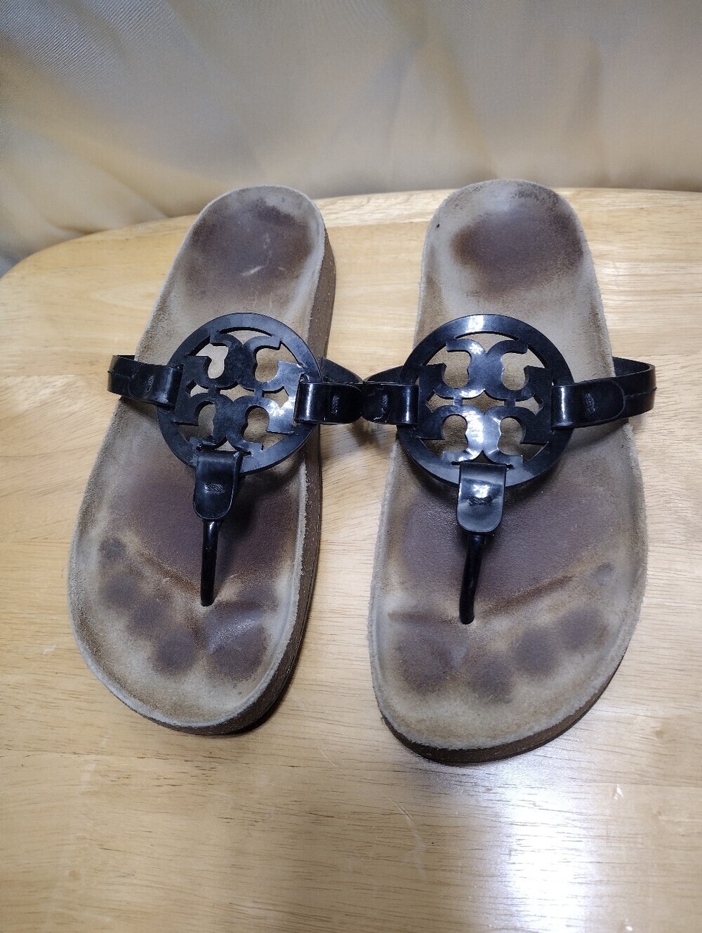 Tory Burch Miller Cloud Black Patent Leather Sandals Size 8